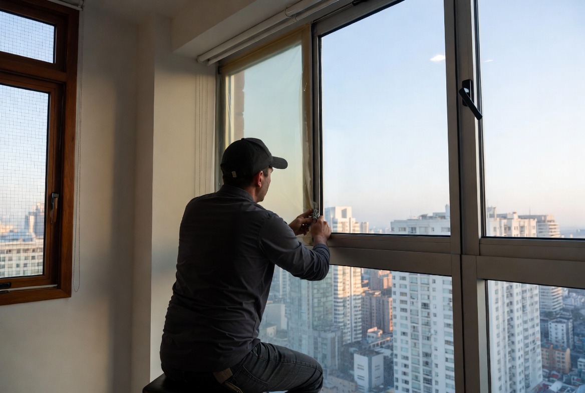 professional-installing-window-film-with-a-view-of-city